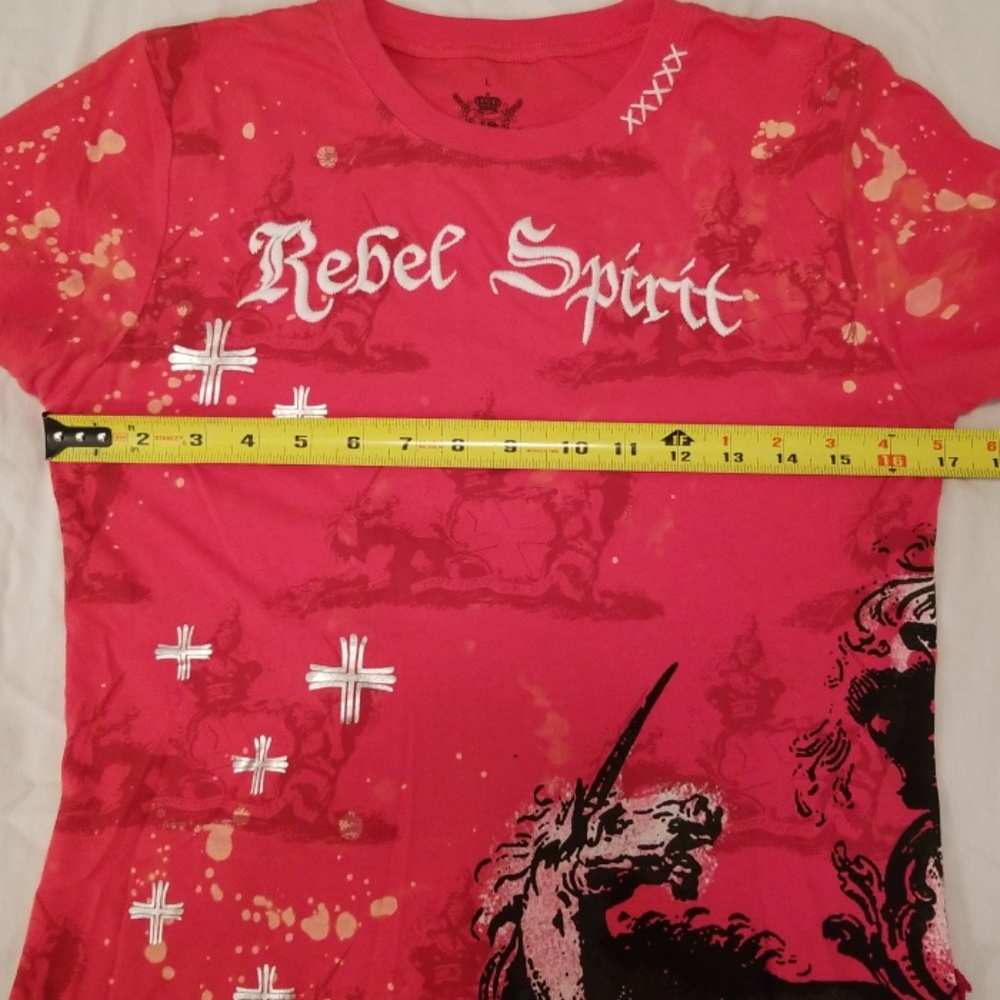 Rebel Spirit red unicorn distressed tshirt size L - Picture 4 of 8